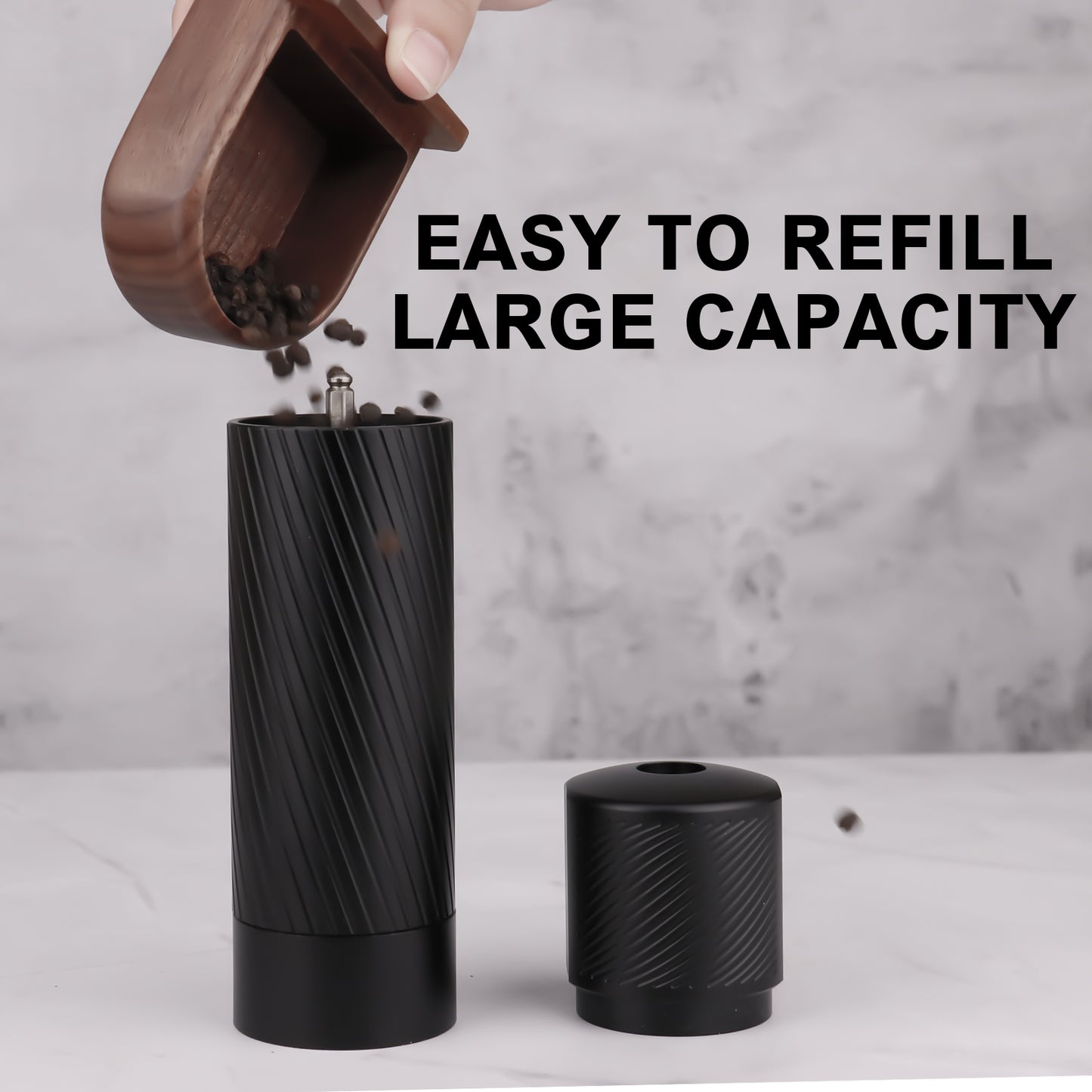 Pepper Grinder Metal, Homnoble Professional Grade Pepper Grinder, Heavy Duty Pepper Cannon, Refillable Aluminum Manual Pepper Mill with Adjustable Coarseness and Stainless Steel Blade