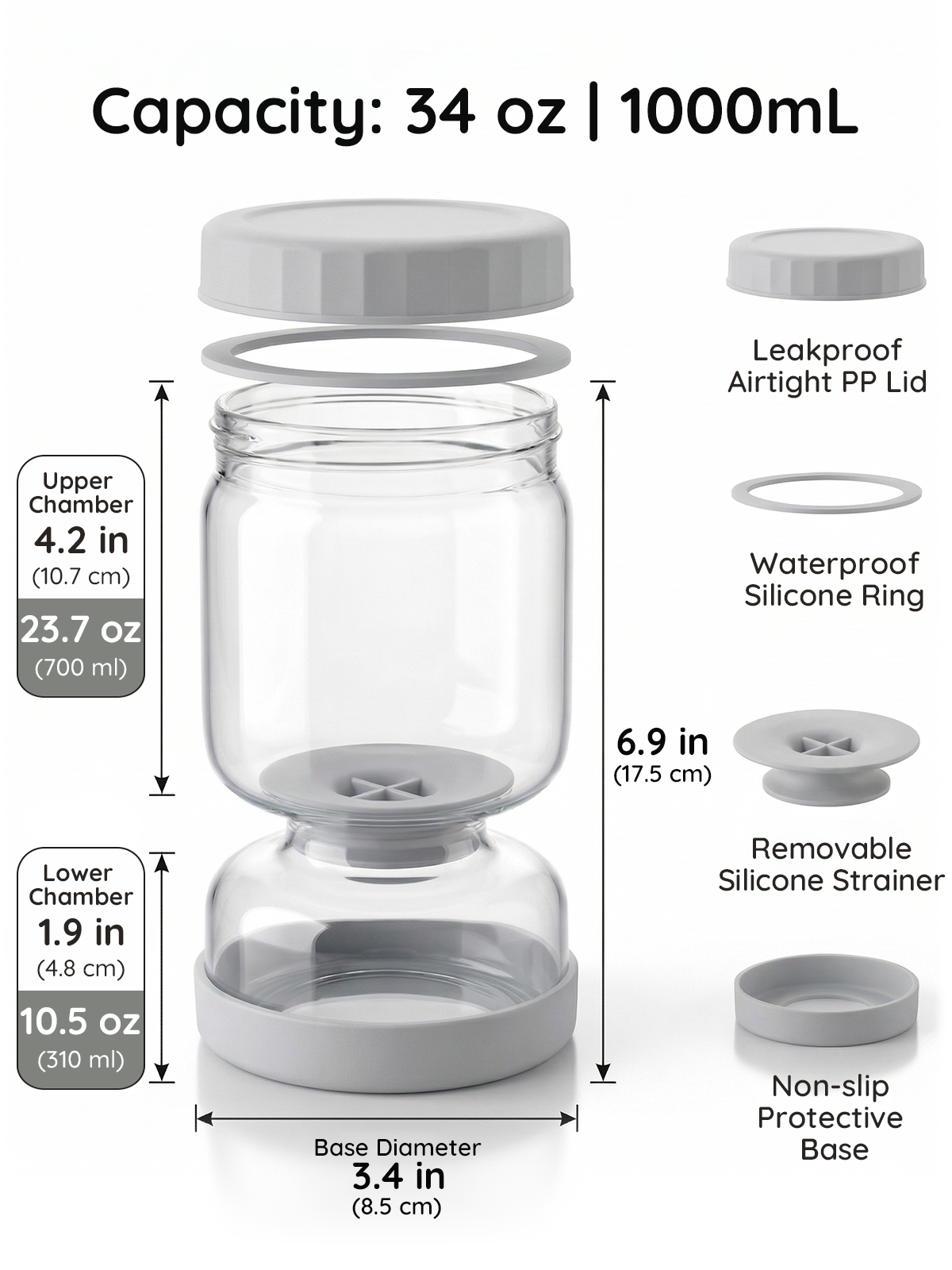 Homnoble Pickle and Olive Hourglass Jar with Strainer Flip for Pickle Juice Separator from Wet and Dry, Upgrade Food-grade ABS Lid and BPA Free Hourglass Pickle Jar for Airtight Food Storage