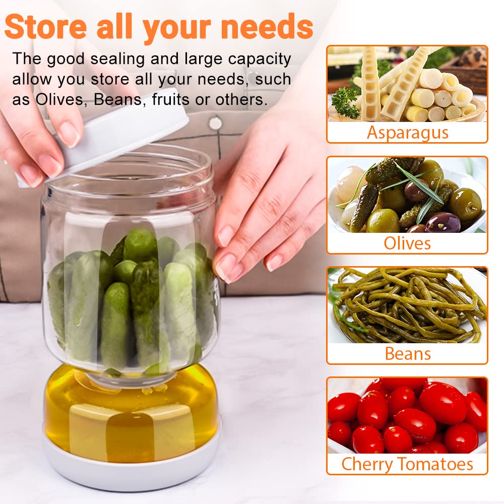 Homnoble Pickle and Olive Hourglass Jar with Strainer Flip for Pickle Juice Separator from Wet and Dry, Upgrade Food-grade ABS Lid and BPA Free Hourglass Pickle Jar for Airtight Food Storage