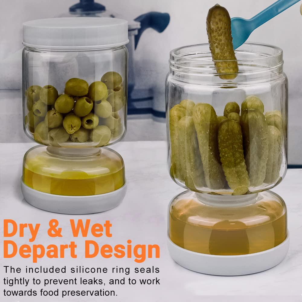 Homnoble Pickle and Olive Hourglass Jar with Strainer Flip for Pickle Juice Separator from Wet and Dry, Upgrade Food-grade ABS Lid and BPA Free Hourglass Pickle Jar for Airtight Food Storage