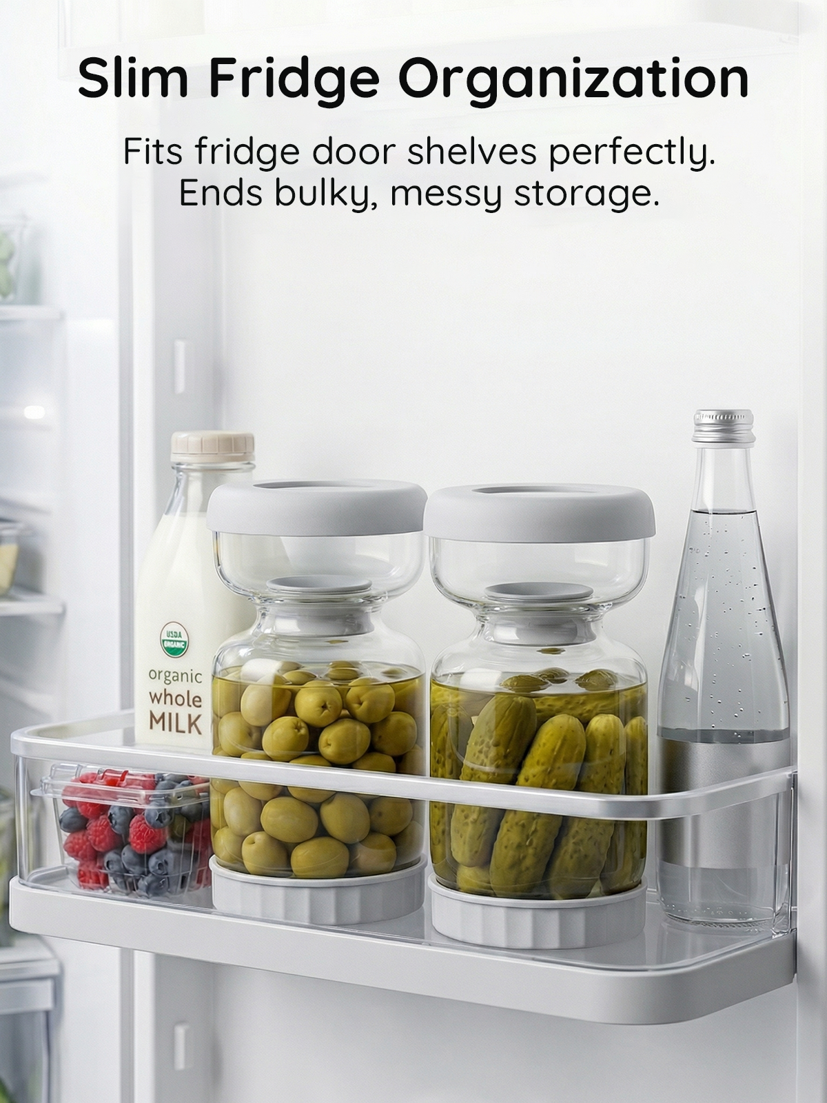 Homnoble Pickle and Olive Hourglass Jar with Strainer Flip for Pickle Juice Separator from Wet and Dry, Upgrade Food-grade ABS Lid and BPA Free Hourglass Pickle Jar for Airtight Food Storage
