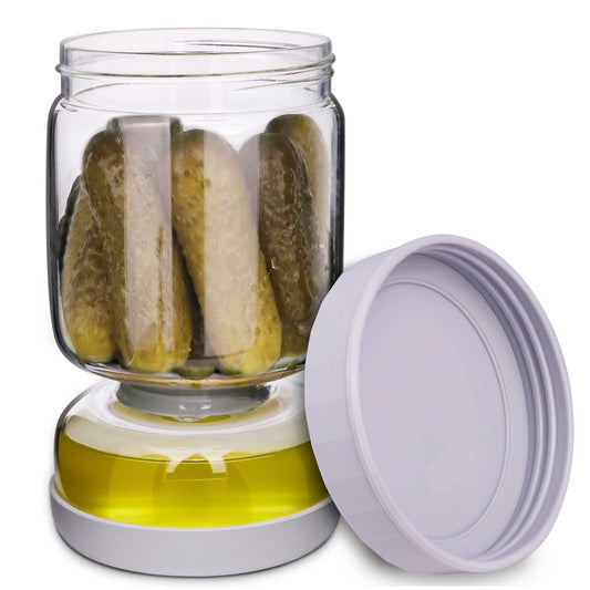 Homnoble Pickle and Olive Hourglass Jar with Strainer Flip for Pickle Juice Separator from Wet and Dry, Upgrade Food-grade ABS Lid and BPA Free Hourglass Pickle Jar for Airtight Food Storage