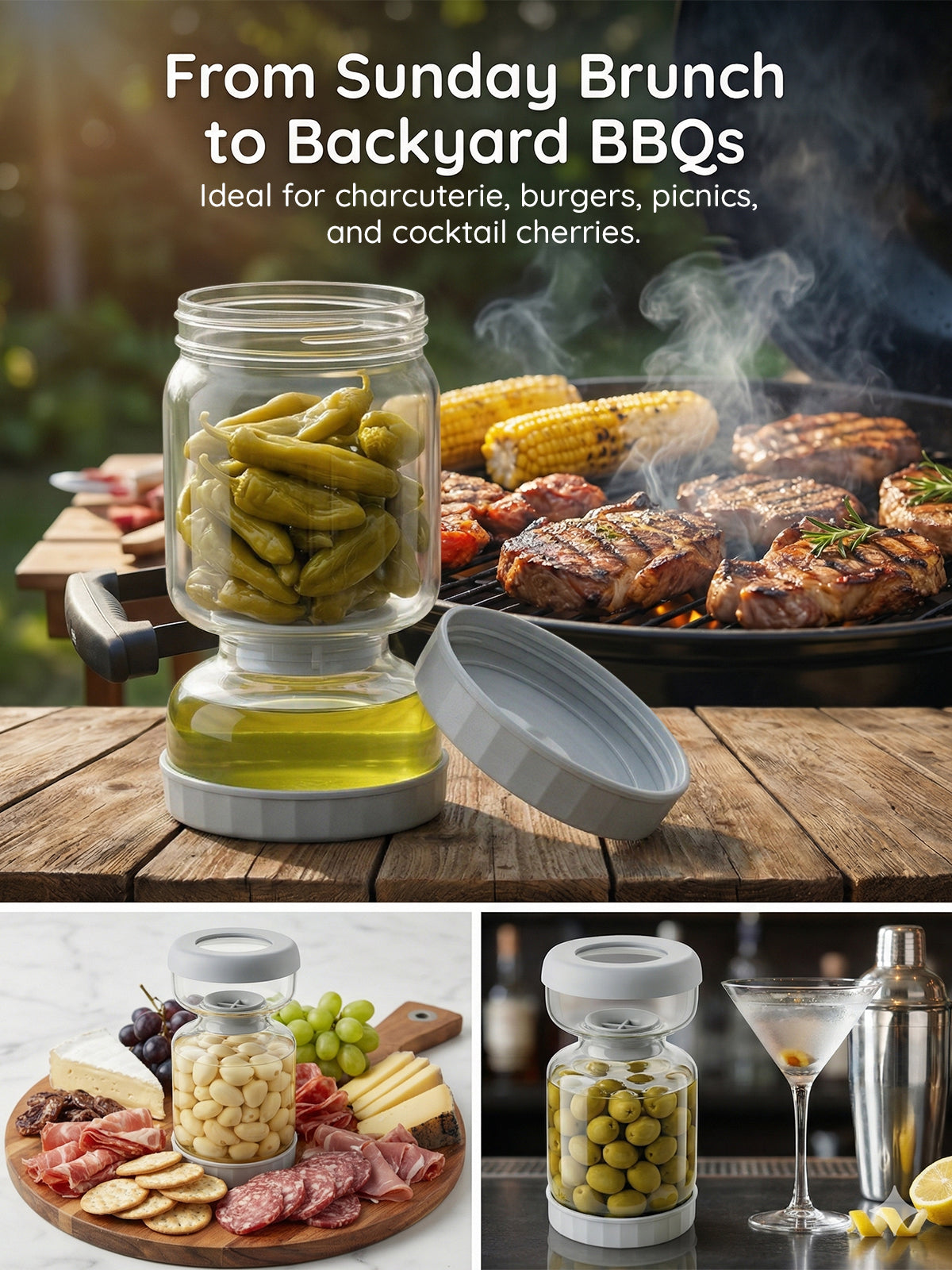 Homnoble Pickle and Olive Hourglass Jar with Strainer Flip for Pickle Juice Separator from Wet and Dry, Upgrade Food-grade ABS Lid and BPA Free Hourglass Pickle Jar for Airtight Food Storage