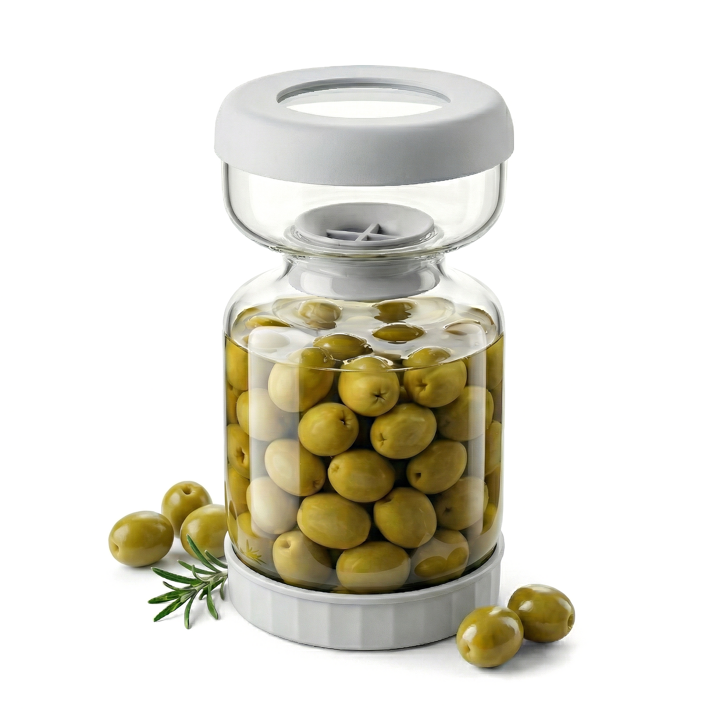 Homnoble Pickle and Olive Hourglass Jar with Strainer Flip for Pickle Juice Separator from Wet and Dry, Upgrade Food-grade ABS Lid and BPA Free Hourglass Pickle Jar for Airtight Food Storage
