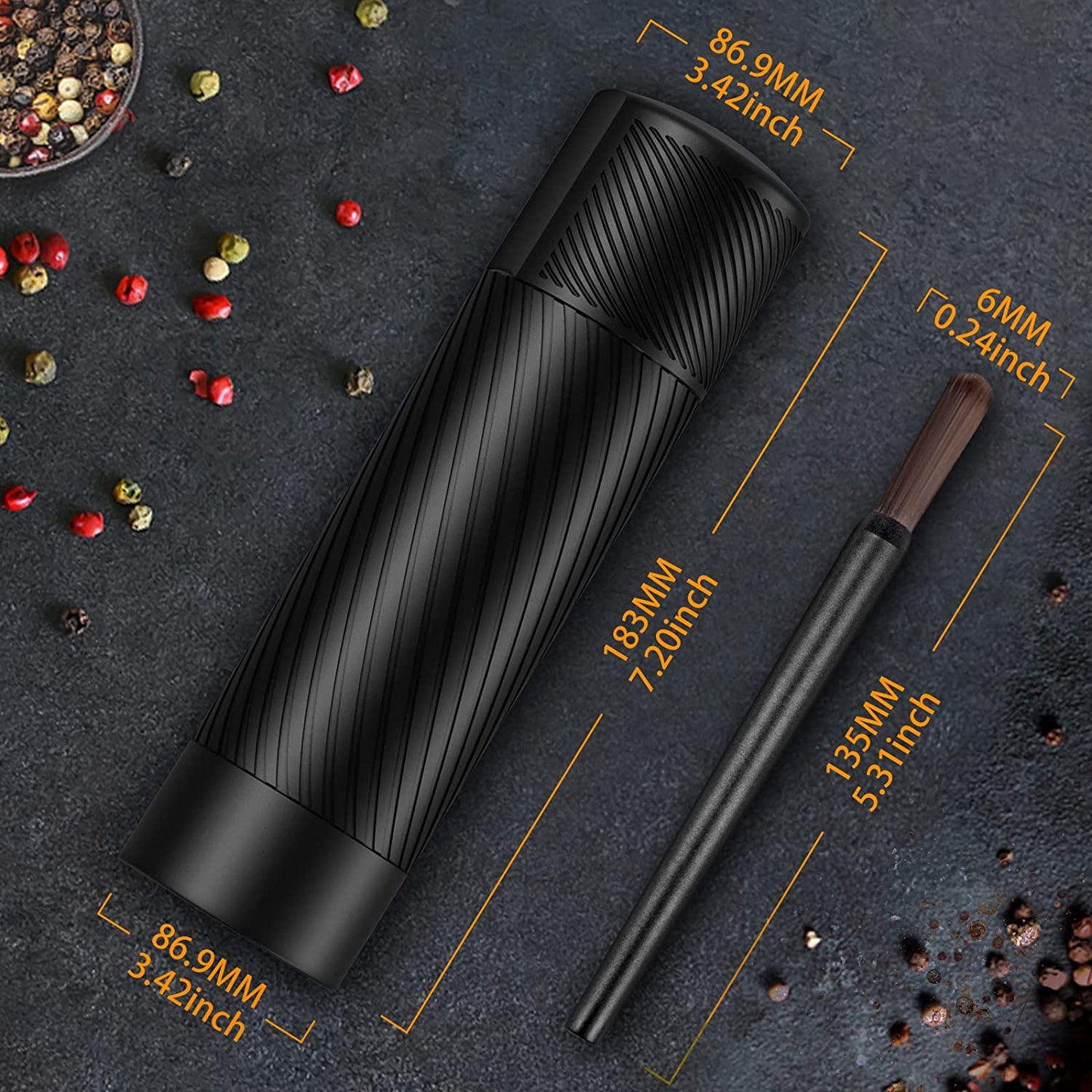 Pepper Grinder Metal, Homnoble Professional Grade Pepper Grinder, Heavy Duty Pepper Cannon, Refillable Aluminum Manual Pepper Mill with Adjustable Coarseness and Stainless Steel Blade