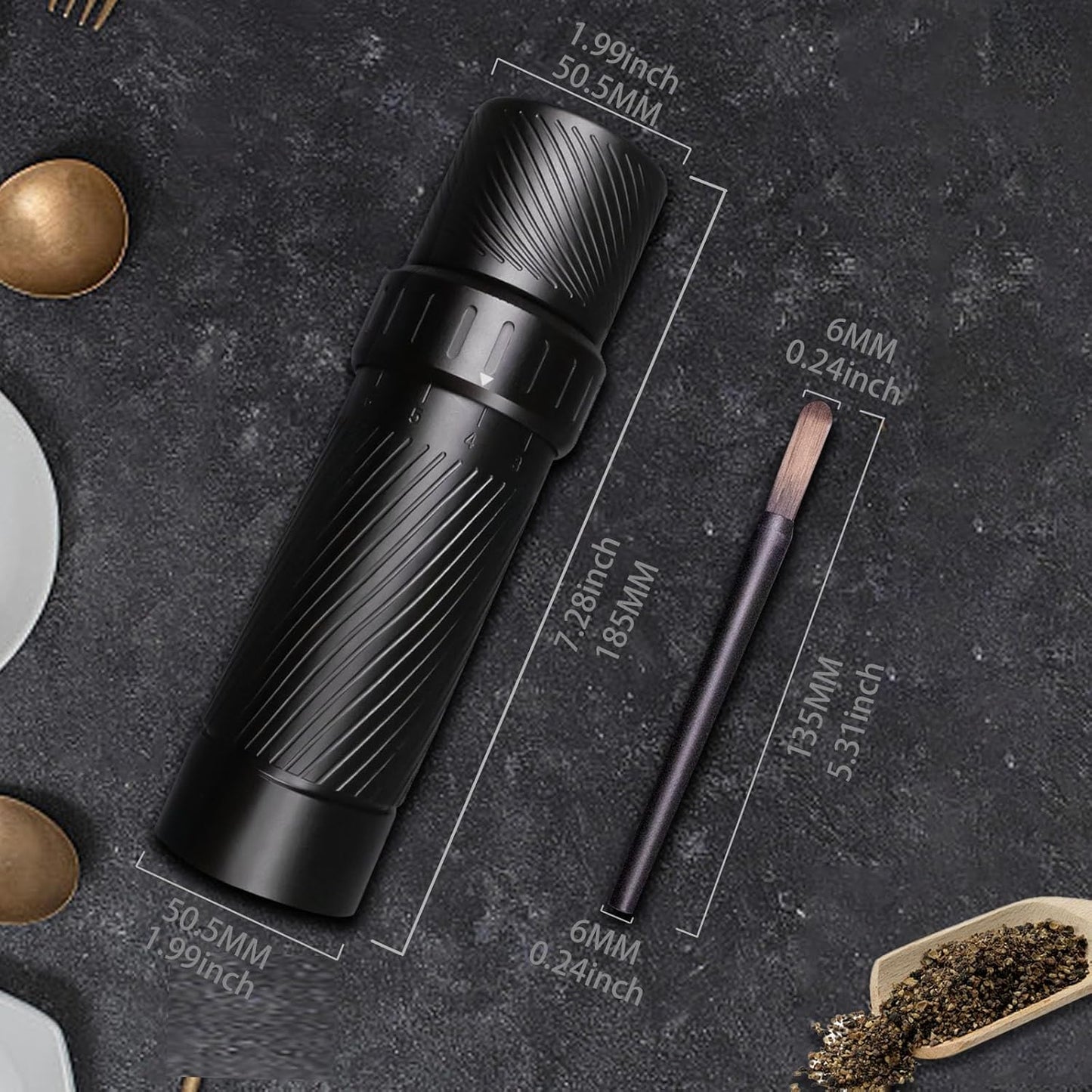 Pepper Mill, Homnoble High Output Pepper Grinder Professional Grade Heavy Duty Pepper Mill, Manual Aluminum Refillable Pepper Grinder with Upgrade Adjustable Coarseness Design