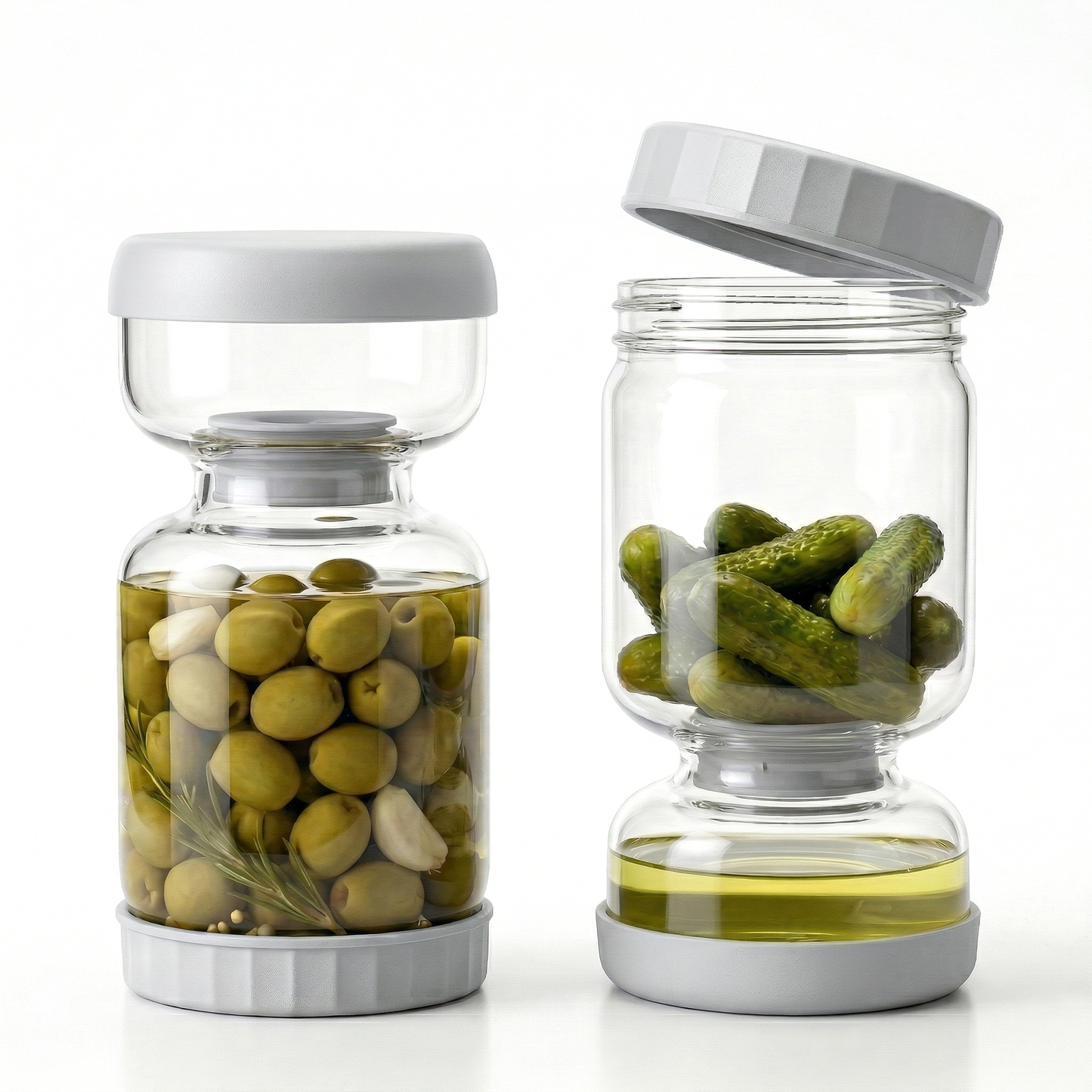 Pickle Jar, Pickle and Olive Hourglass Jar Pickle Juice Separator from Wet and Dry, Upgrade Food-grade ABS Lid and BPA Free Hourglass Pickle Jar for Airtight Food Storage 2 Pack